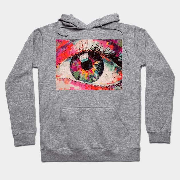 Oil painting of a big red eye. Hoodie by MariDein